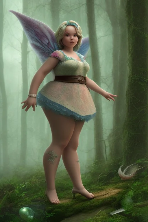 Fat fairy in Forrest background. Style should be like the movie " up"