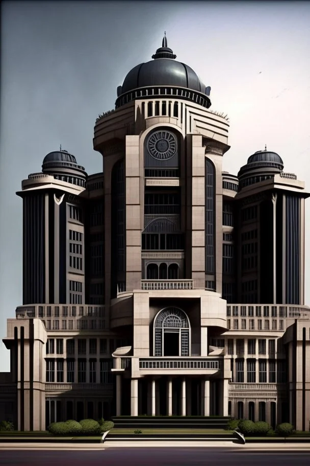 Architectural style for building of India's Intelligence Bureau , make it visibly military and intelligence style at the same time similar to Indian Architecture, use darker colors