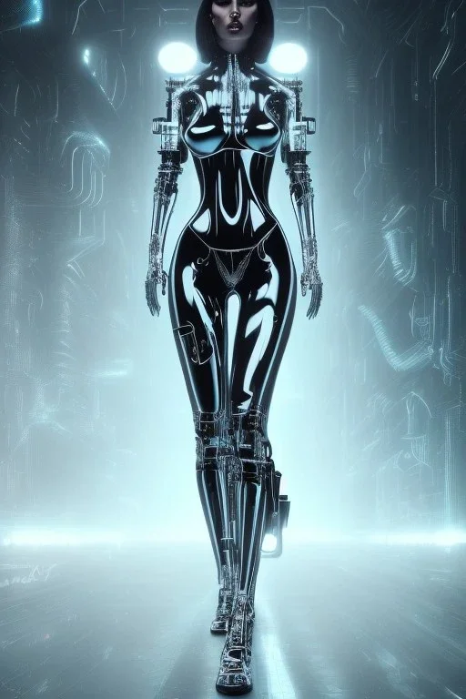 cyberpunk, black latex body, women, body portrai, big boobs, highlight eyes perfect, skin, tron, cyborg, perfekt sexy, real, dream, hr giger