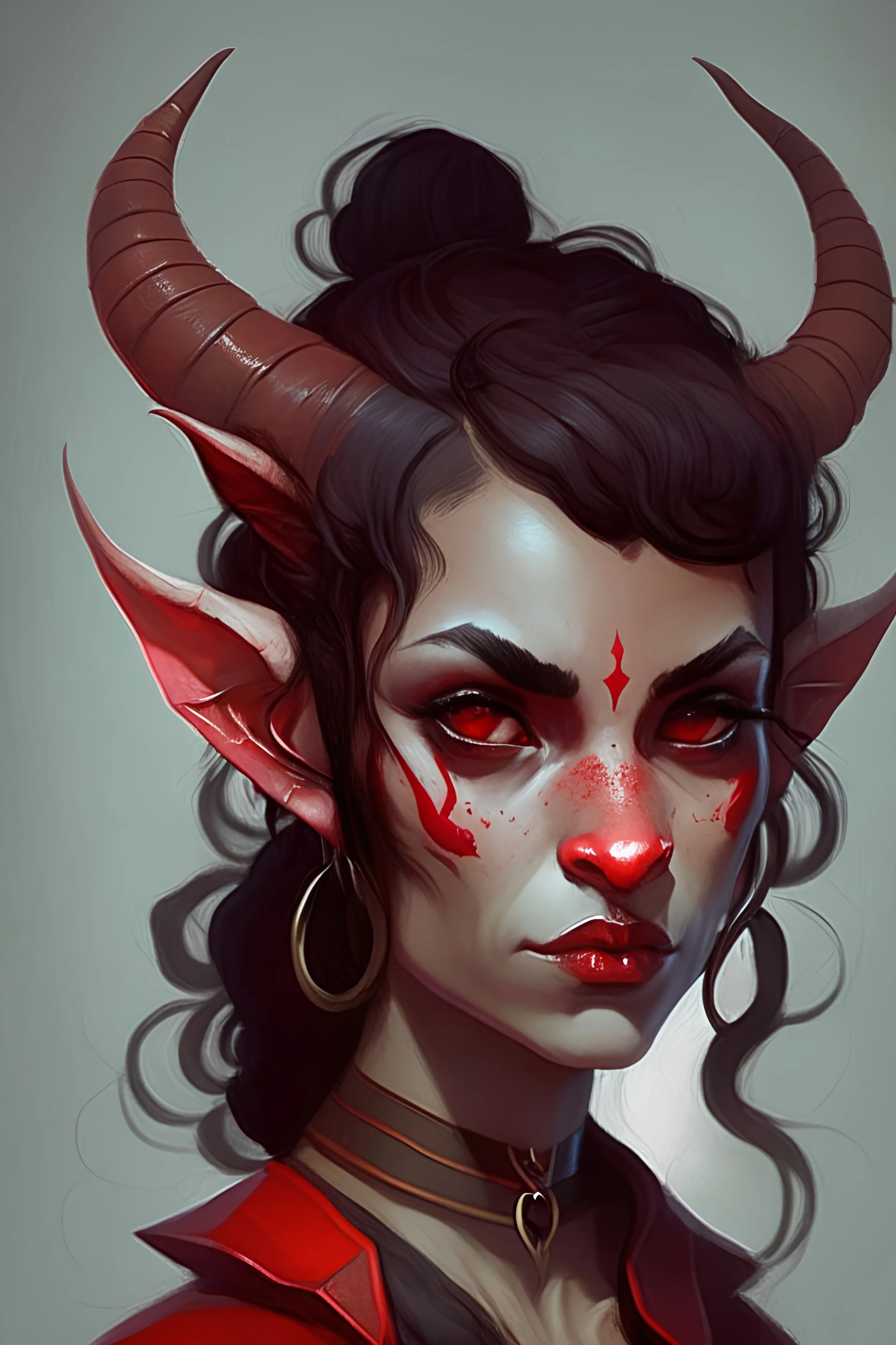 Red skinned female teifling with black hair