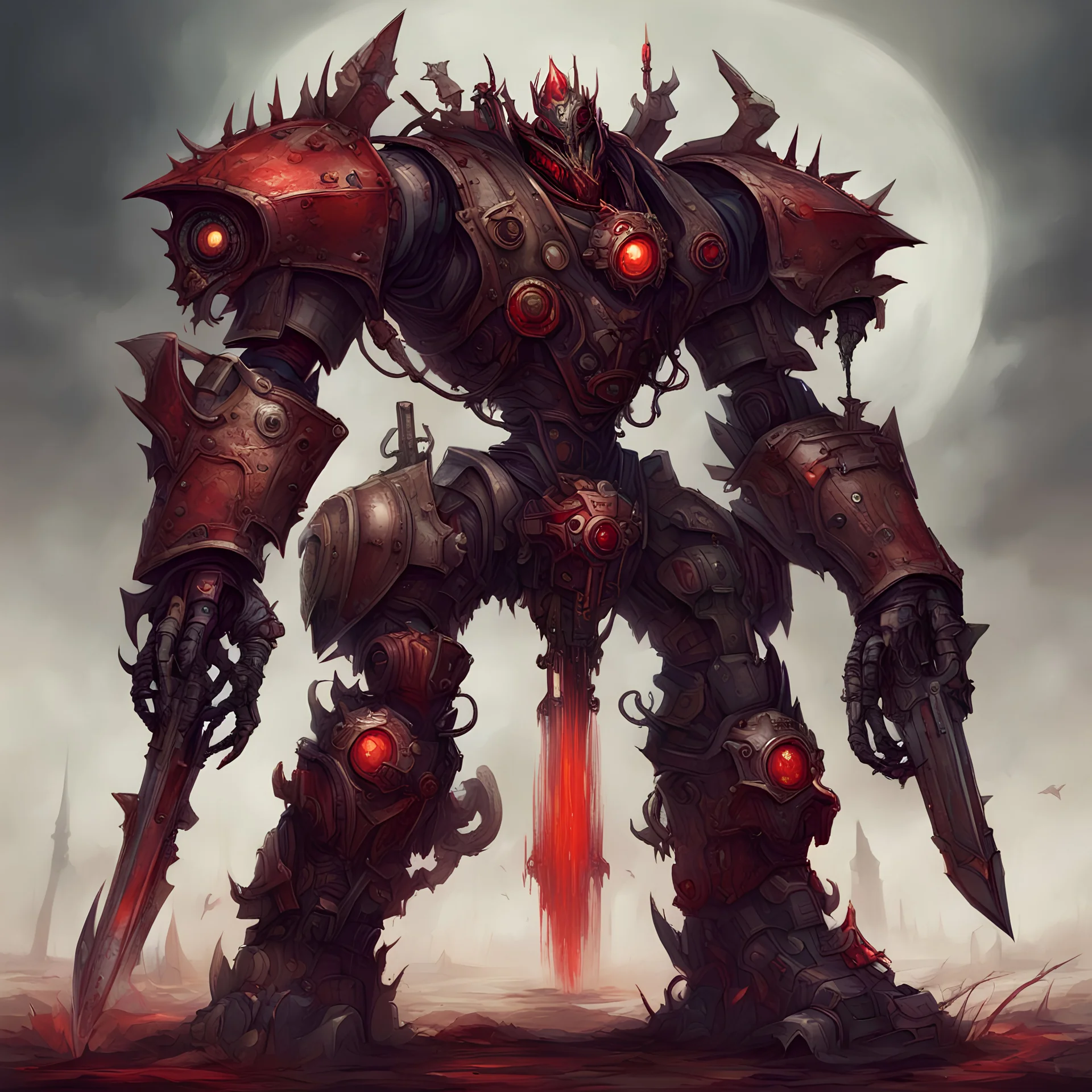 Bloodknight a vampiric monstrosities clad in mecha armor, in steampunk art style