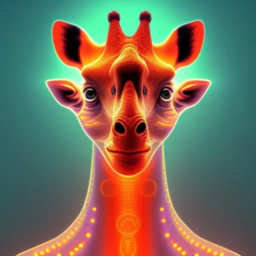 A beautiful portrait of a cyborg giraffe orange neon color scheme, high key lighting, volumetric light high details psychedelic background