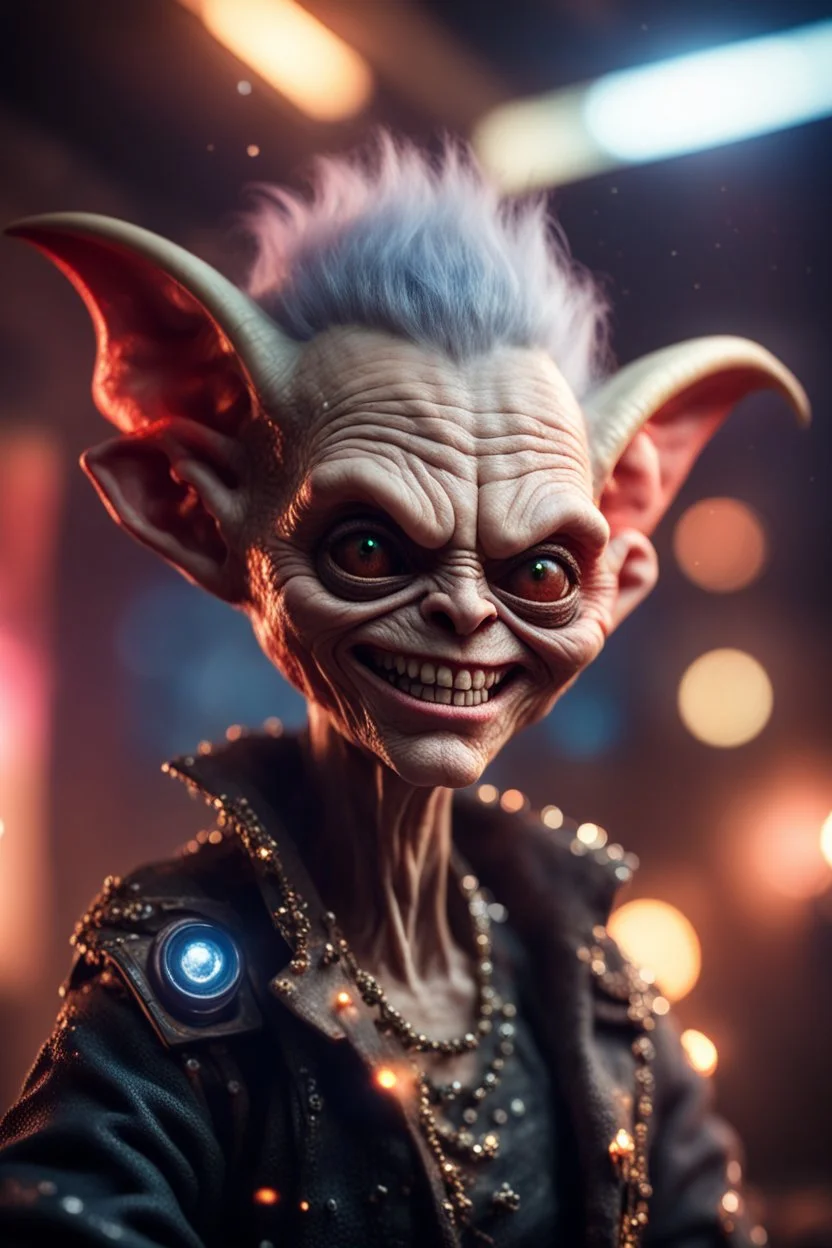 the most effective war paint, portrait of ultimate transcendent happy chat gremlin vampire alien jaws carpenter grandma punk frown with spotlights, in front of space portal dimensional glittering device, bokeh like f/0.8, tilt-shift lens 8k, high detail, smooth render, down-light, unreal engine, prize winning