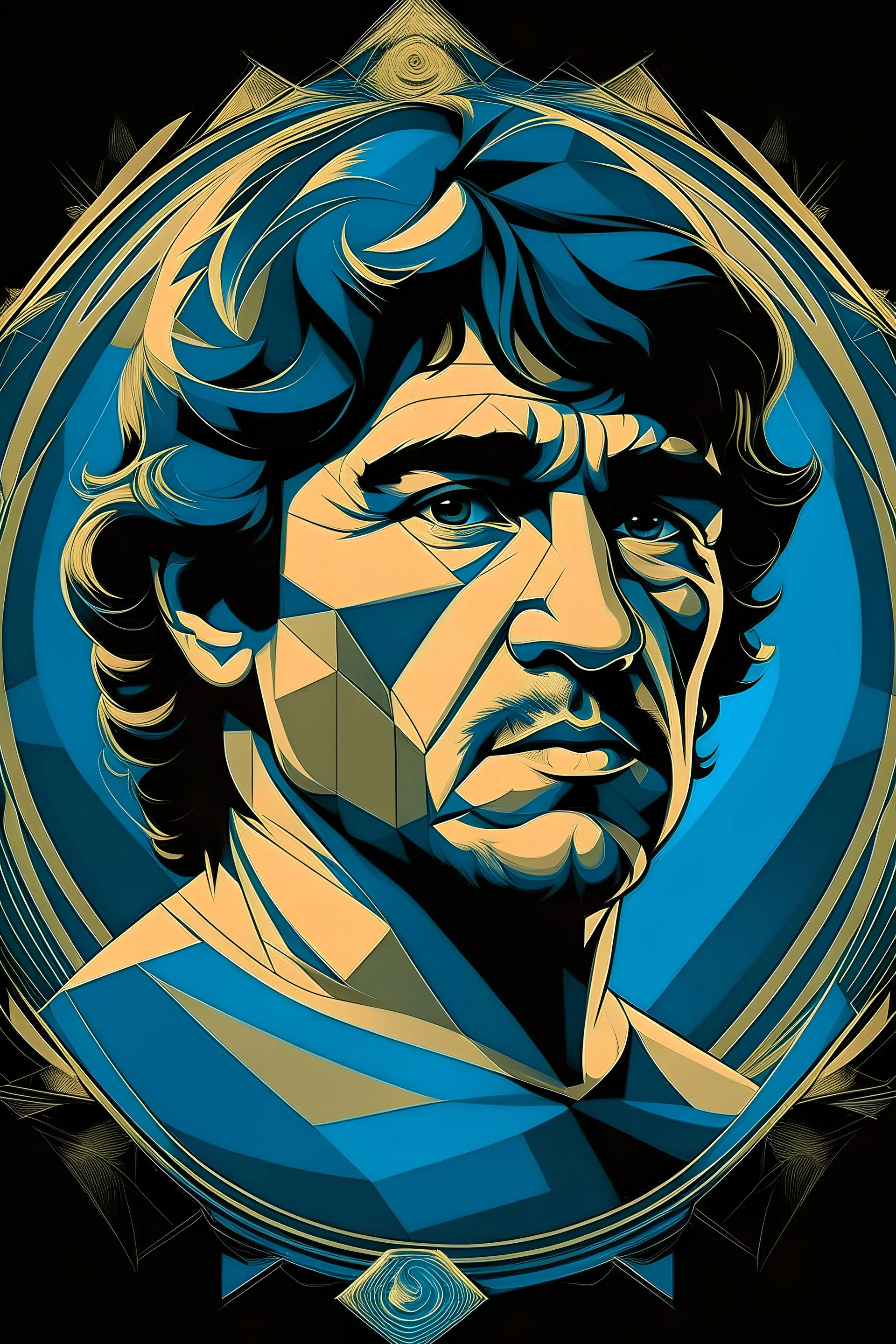 crea un David como el de Miguel Angel pero con la cara de Maradona en un estilo Art deco