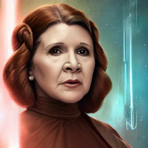 [[extrem stunning photorealistic carrie fisher as princess leia in star wars]] :: [[photorealistic brown eyes, symmetrical short hair, head and shoulders portrait, 8k resolution photorealistic portrait by Greg Rutkowski, WLOP, hyperdetailed, intricately detailed, triadic colors]]