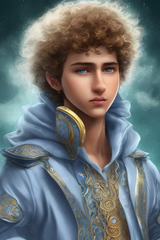 beautiful 12 year old arabic boy with curly hair and light blue eyes