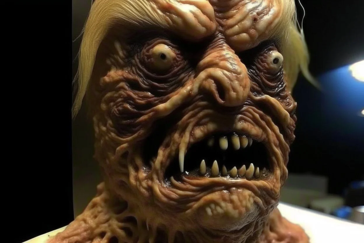 a grotesque parasite that looks like Donald Trump, horror
