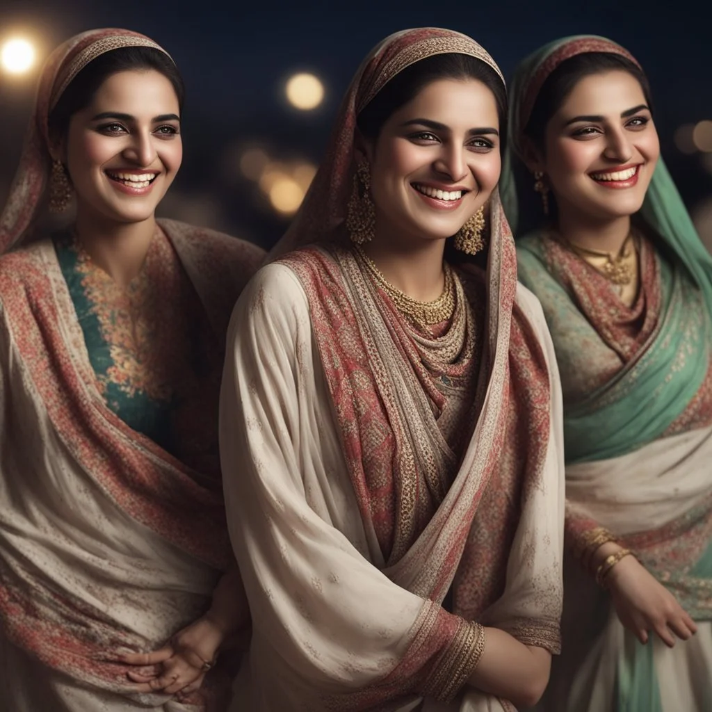 Hyper Realistic Pakistani Pushto Women smiling & Dancing at night