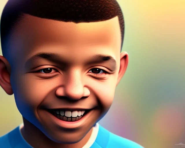 Kylian Mbappé as a child, baby face portrait, smile, 8k resolution