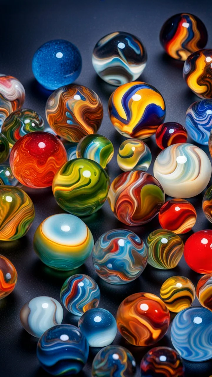 many stunning glass marbles, colorful, extremely detailed, realistic shapes, colorul, 90s nostalgia, stunning, shiny, ultra detailed, dark background, perfect photo