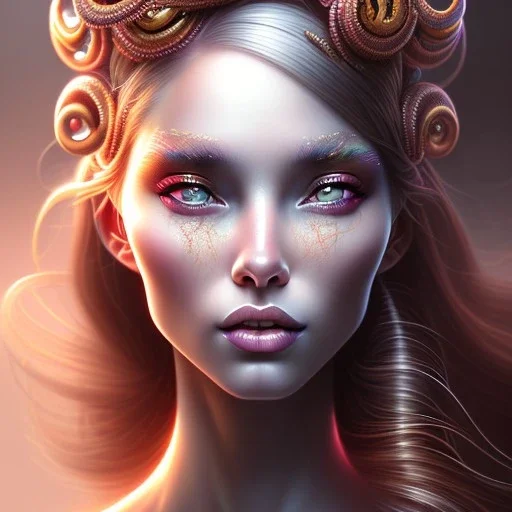 Medusa,com cabelos de serpente, olhos amarelos, hiper realista, hiper detalhado, corpo inteiro, vallejo, wlop, rossdraws, artgerm