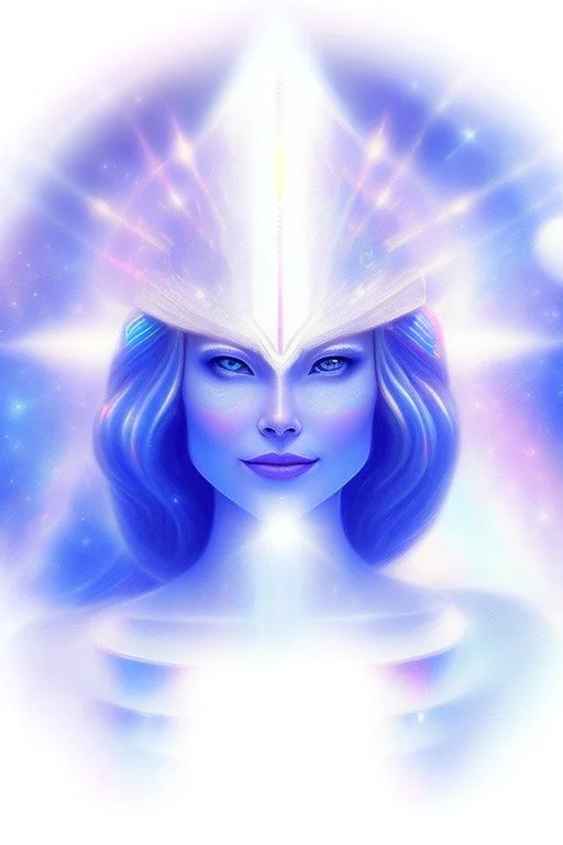 cosmic woman smile, admiral from the future, one fine whole face, crystalline skin, expressive blue eyes,rainbow, smiling lips, very nice smile, costume pleiadian, Beautiful tall woman pleiadian Galactic commander, ship, perfect datailed golden galactic suit, high rank, long hair, hand whit five perfect detailed finger, amazing big blue eyes, smilling mouth, high drfinition lips, cosmic happiness, bright colors, blue, pink, gold, jewels, realist, high commander