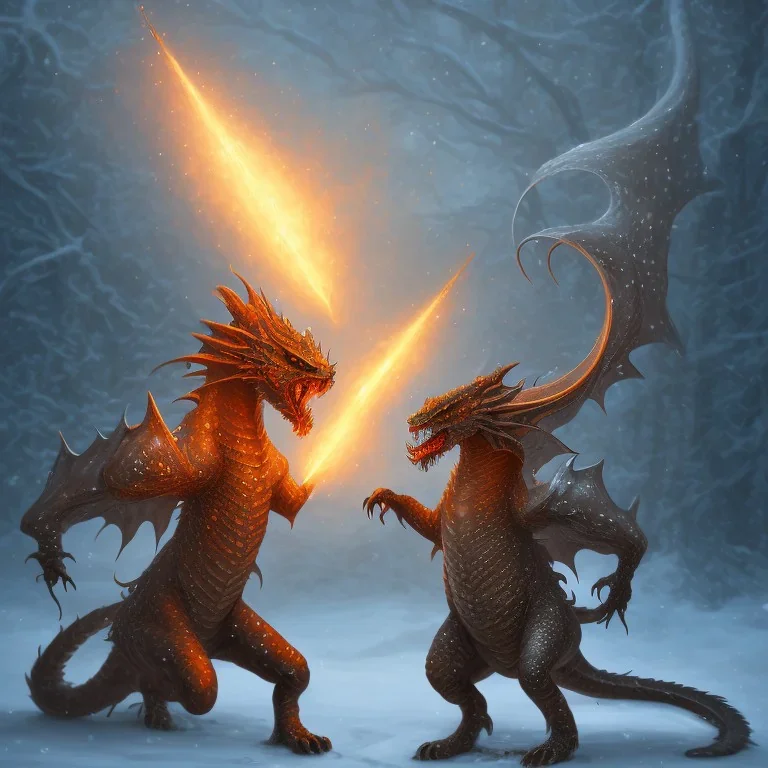  a dragon fighting a robit in winter