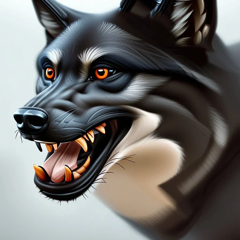 black alpha wolf baring teeth photorealistic