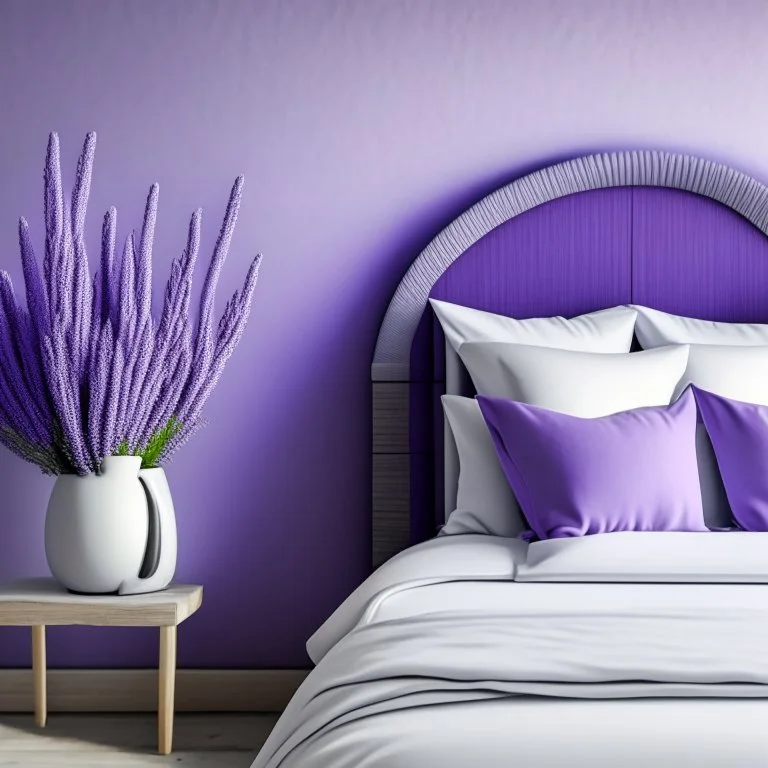 Concept of lavender flower in a hotel bedroom, modern classic style, lavender colors