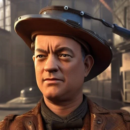 Tom Hanks steam punk character very detailed cinematic unreal engine photo realistic