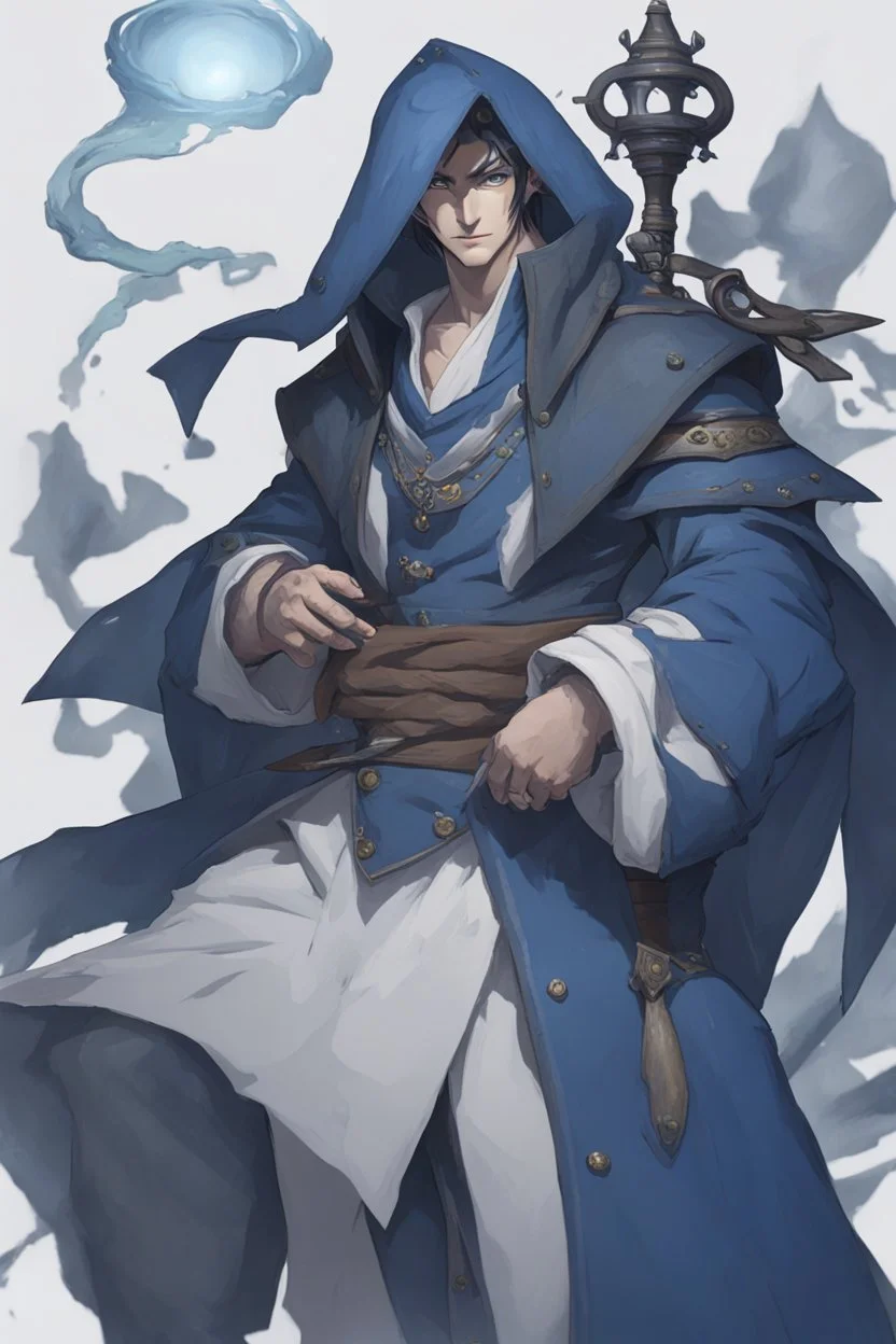 a water genasi sailor wearing dark blue clothing, male