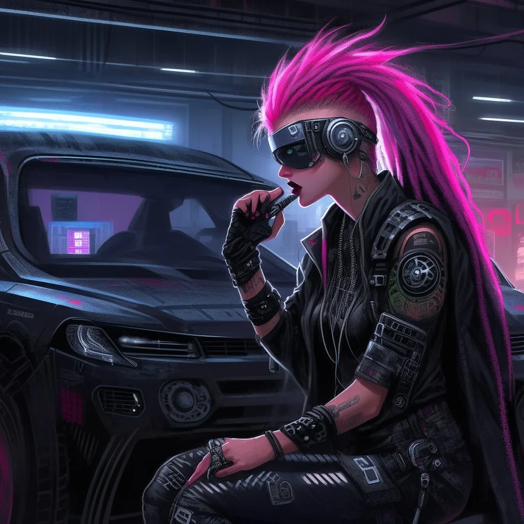 Cyberpunk metalhead cybernetics car engineer