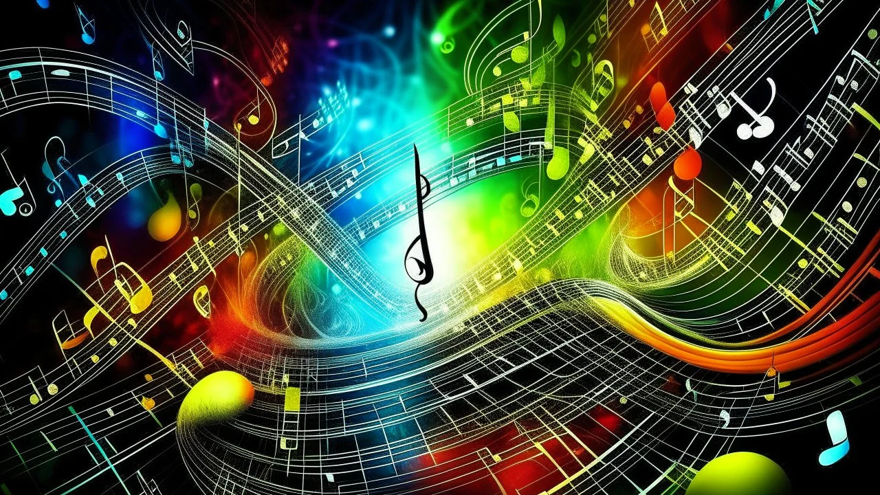 music is language, language is music, notation, treble clef symbol, musicians performing, instruments, sound waves, beautiful detailed colour photograph