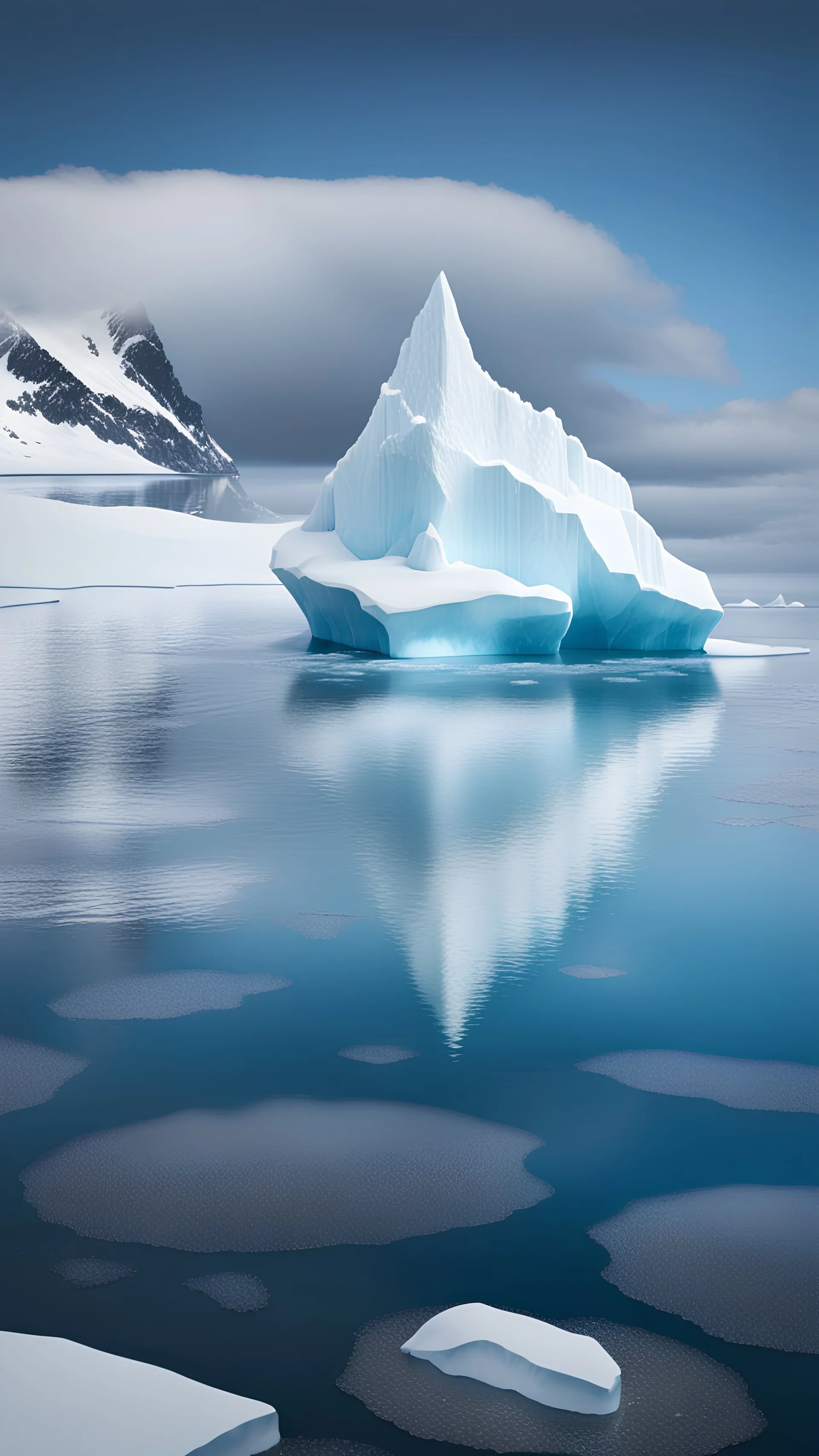 A digital of cryptocurrency “Cardano ADA in Antarctica” In this digital impression art, the gigantic iceberg holding Cardano firmly the scene, its icy form melting into the surrounding ocean. Soft colors and high resolution capture the delicate beauty