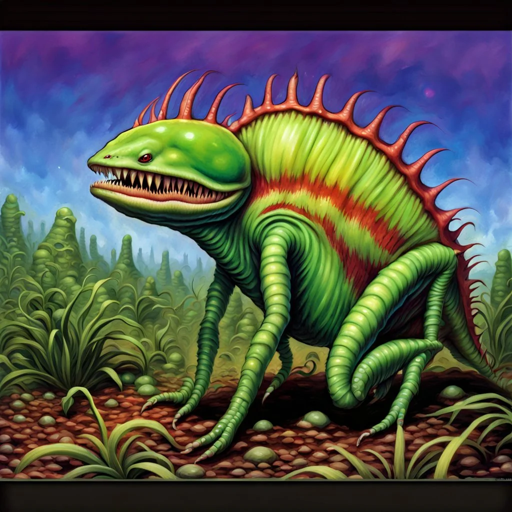 fantasy 90's tcg art of alien venus flytrap creature