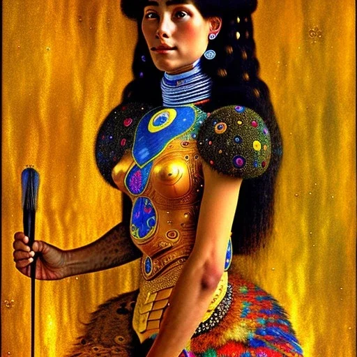 fullbody portrait of beautiful amazon woman riding a horse by Gustav Klimt 8k