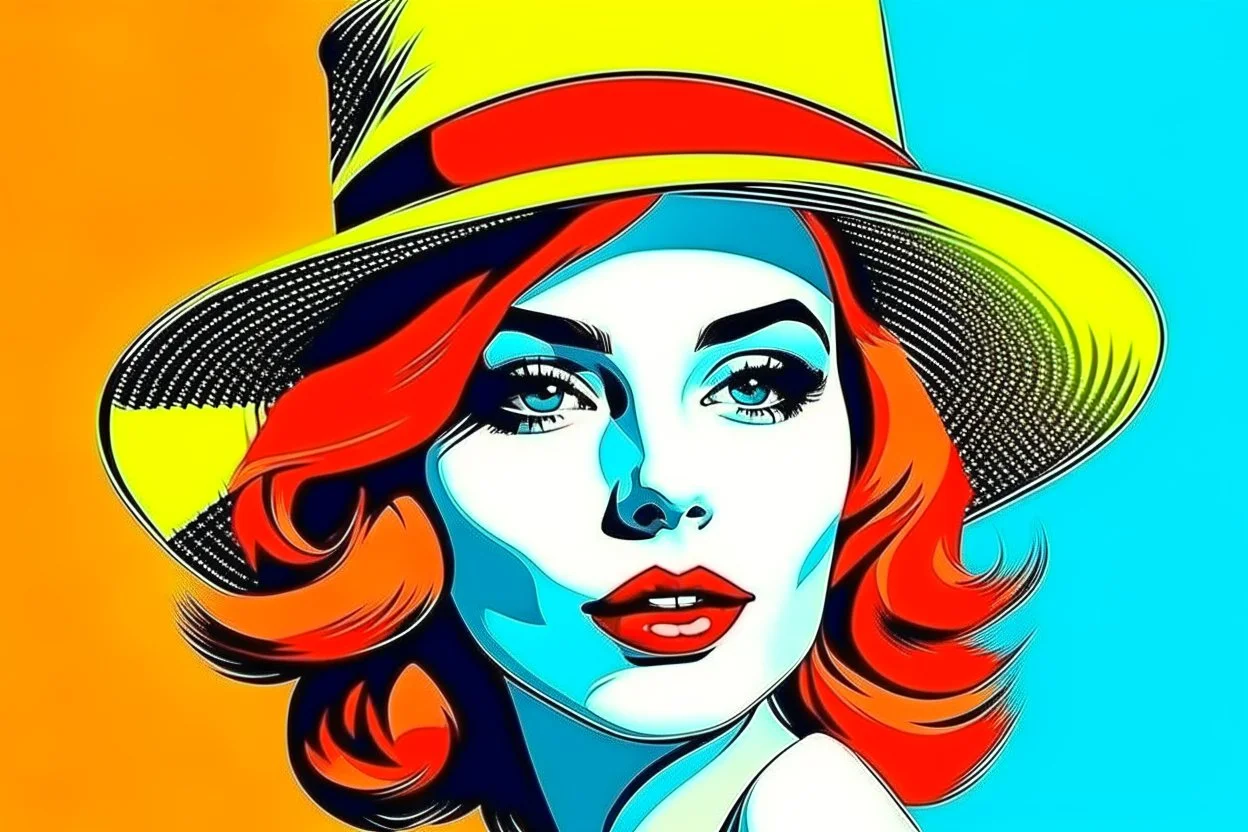 beautiful woman in hat in pop art style