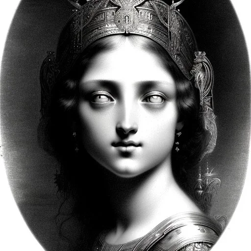 a beautiful young woman, Gustave Doré black and white illustration, perfect eyes, beautiful face