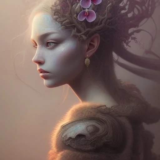 fae, sidhe, ominous, nature, orchids, dnd character portrait, intricate, oil on canvas, insanely detailed, 16k resolution, retroanime style, perfect eyes, round pupil, cinematic smooth, intricate detail , soft smooth lighting, soft pastel colors, painted Renaissance style