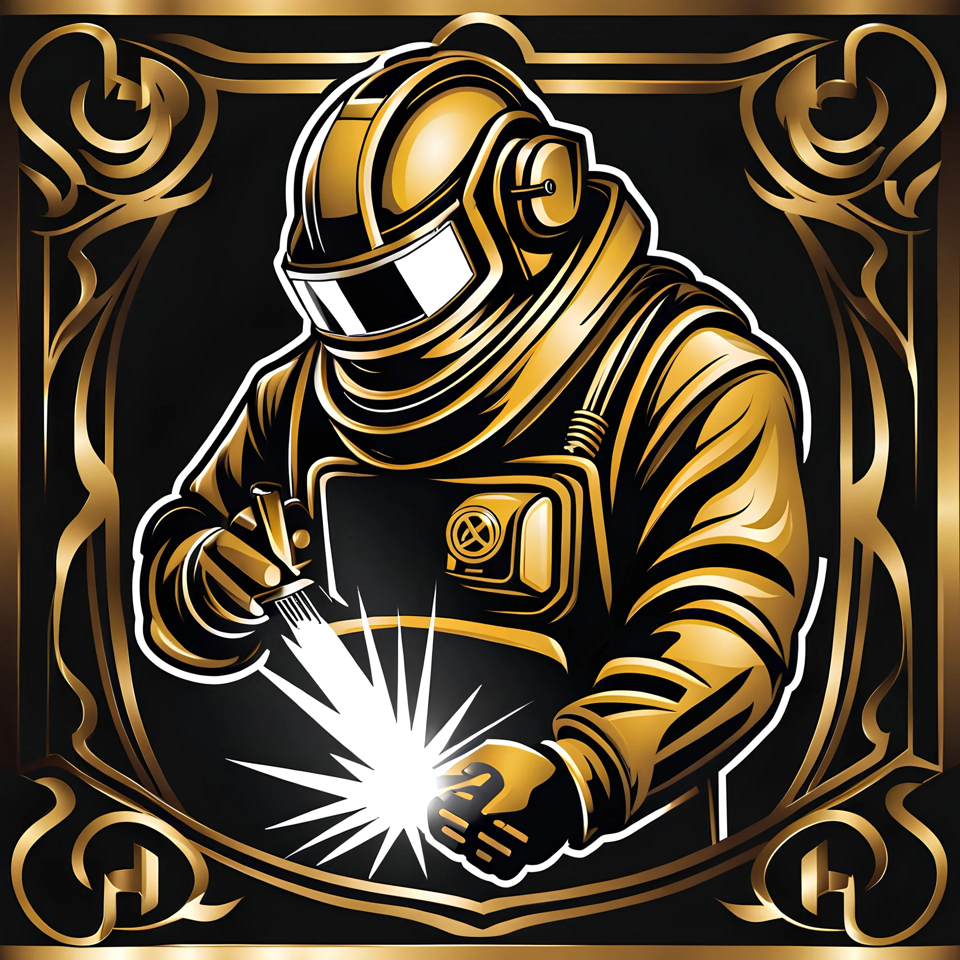 WELDING MAN emblem,WELDING MACHINE IN HAND, GOLDEN COLOR