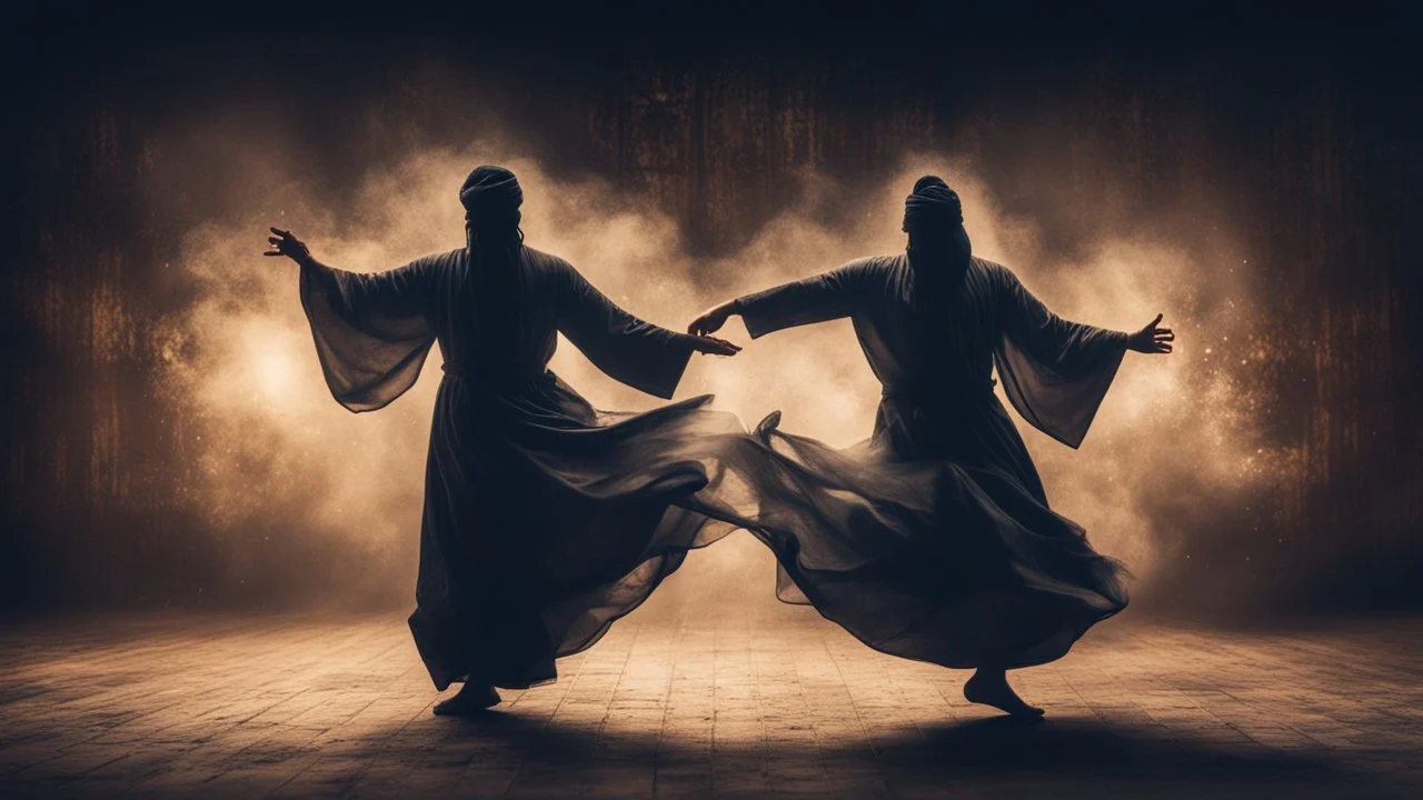 The Mystical Sufi Dance with dark grungy rustic background at night