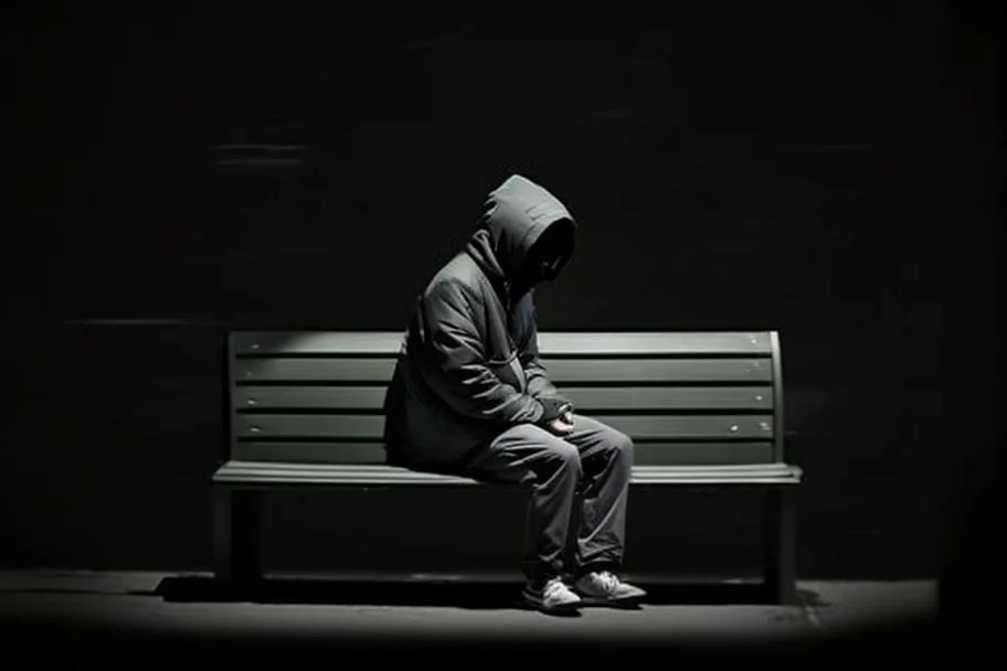 man sitting on a bench in the street