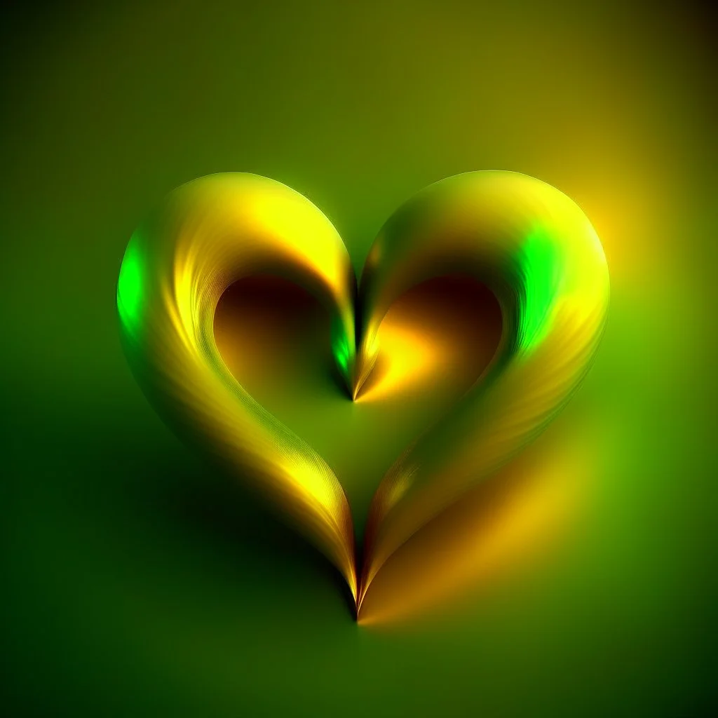 two inseparable hearts, warm green and yellow colours, fantasy atmosphere