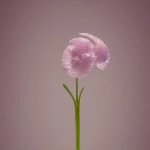 tiny delicate long stem flower, beautiful composition, centered in frame, pastel colors, plain solid color, highly intricate, extremely ornate, highly detailed, photorealistic, chiaroscuro, aesthetic layout, monochrome pantone, minimalist photography, hyper realistic, octane render, minimalist art