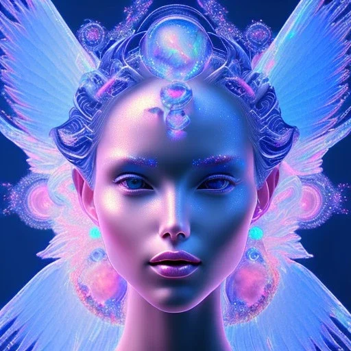 Face Angel crystalline, blue,pink , cosmic, opalescent, gemstones, crystals, other worldly,water,bright, ice background, snow lake blue