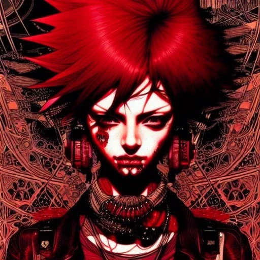 beautiful punk girl, hyper detailed, hyperdetailed, intricately detailed, illustration by <kilian eng> <Yoji Shinkawa>, darkred tones,