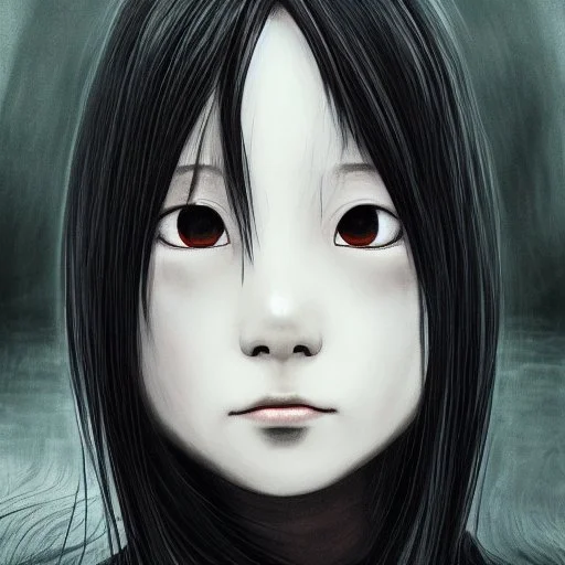 Sadako Yamamura (Ringu, 1998) ; screenshot, Dark Foggy Georgeous Horror Dark Fantasy Art by James Bousema, digital illustration, evil,wild, cold stare ,photo-realistic, 32K,dynamic colors,high details,high definition,crystal clear image,aspect ratio 33:1,DIGITAL ILLUSTRATION by James Bousema Modifiers: Nikon D850 elegant Award winning photography fantasy photorealistic very attractive