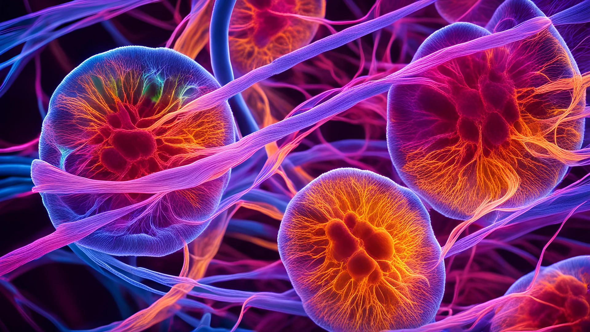 A close-up photomicrograph of a cell undergoing mitosis, capturing the dynamic process of chromosome alignment and separation. The image highlights the vibrant, fluorescently stained chromosomes and the delicate spindle fibers. Beautiful award-winning photograph, inspiring, rule of thirds, balanced delightful composition, perfect lighting, superb detail, 16k render