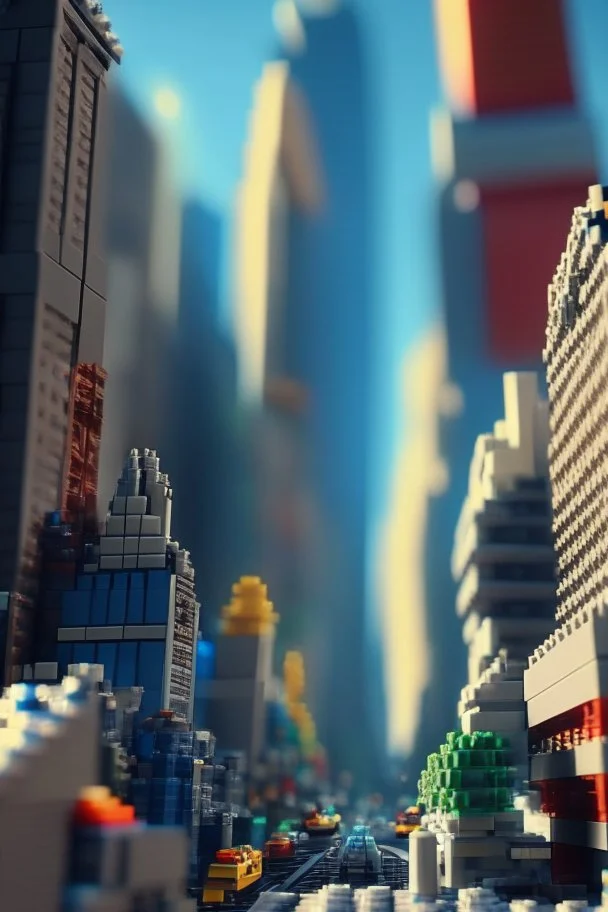 brilliant raytraced lego city in chrome, 4k, nvidia graphics, volumetric light, depth of field, lego aliens