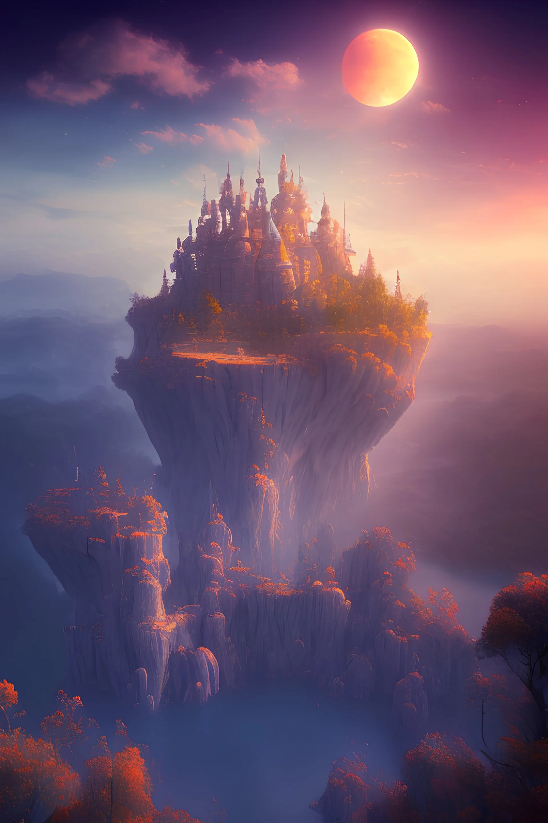 6. Create a surreal and dreamlike landscape with floating islands and colorful skies