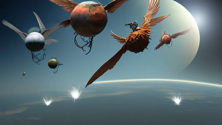 frightening winged creatures flying over the earth