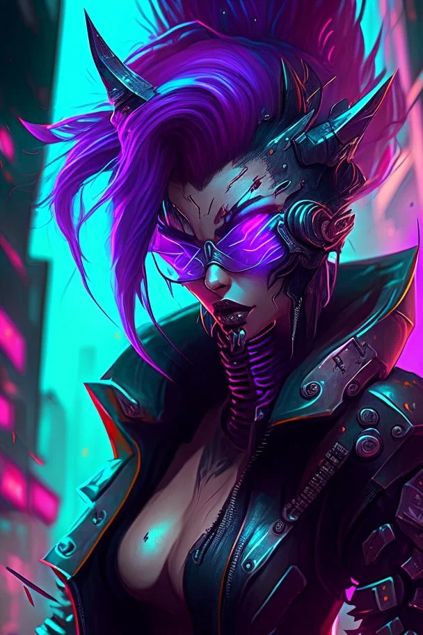 Yone from league of legends in style cyberpunk demon