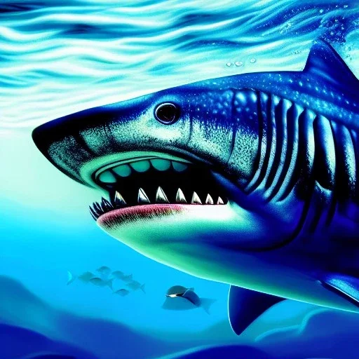 ultra detailed fullbody portrait of Megalodon underwater, extremely detailed digital painting, intrincate, extremely detailed face,crystal clear Big eyes, in the style of rafael sanzio, mystical colors , perfectly centered image, perfect composition, rim light, beautiful lighting, 8k, stunning scene, raytracing