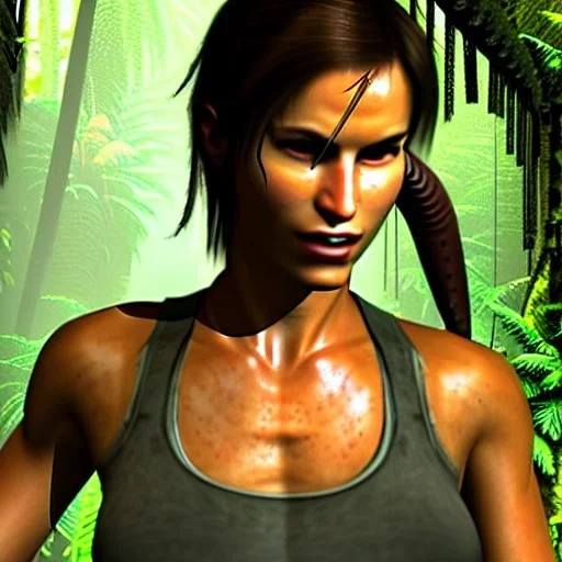 lara croft sweating in the jungle