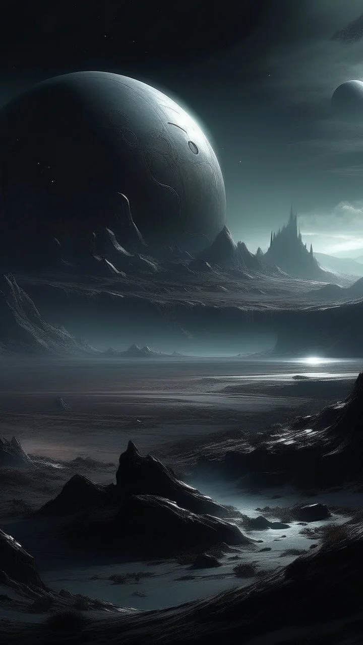 sci fi planet, dark, mysterious, tundra