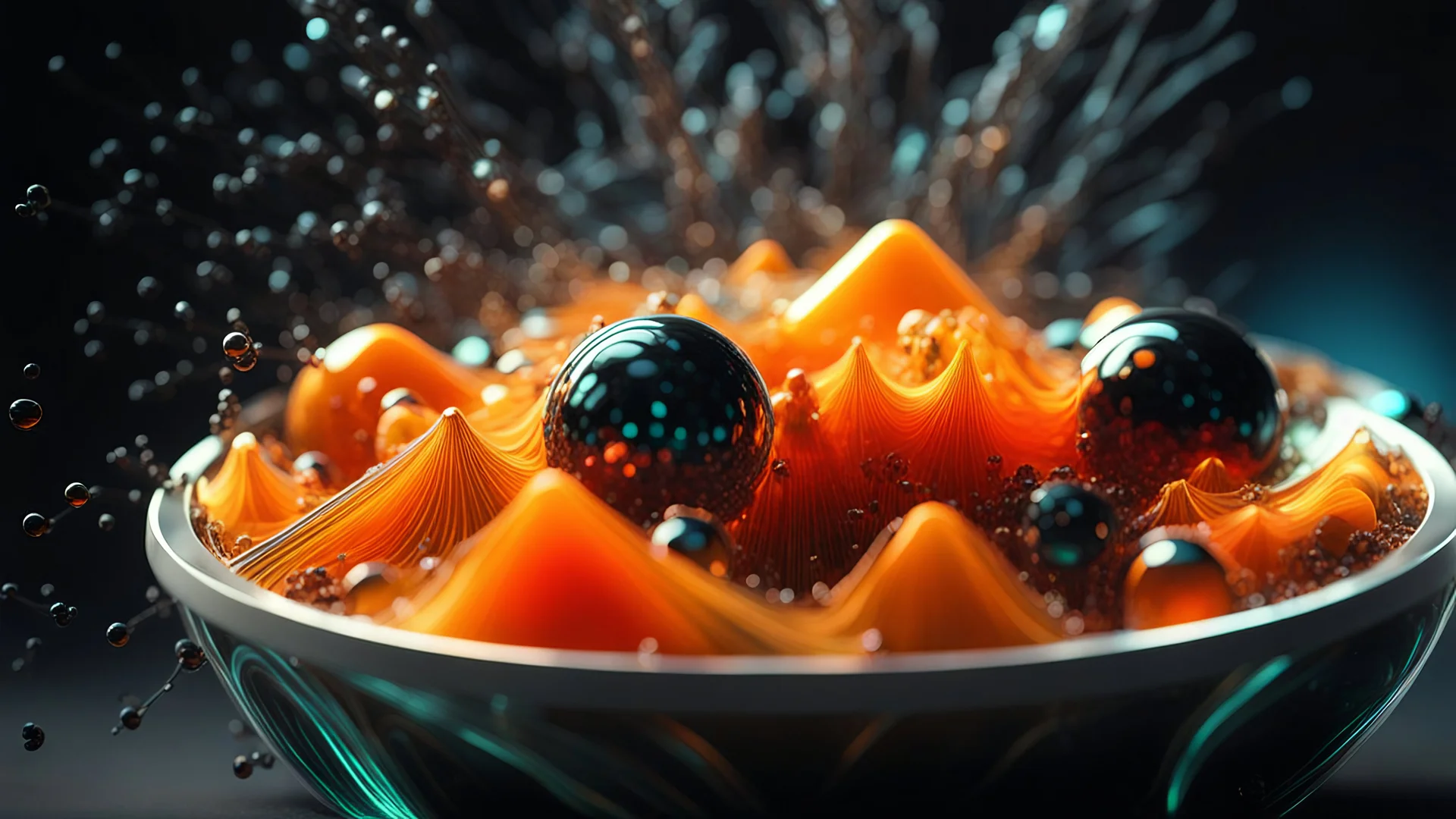 3D-rendered organics form, futuristic, fantasy, nuclear, geometrical shape, single colorful objects, fractal, abstract, scientific, Bose–Einstein condensate, quantum entanglement, friendly, beautiful, black background, octane render, 8k post-production, artstation: award-winning: atmospheric: commanding: fantastical: clarity: 16k: ultra quality: striking: brilliance: liquid medium: stunning colors: amazing depth; lens: f/8, 28mm