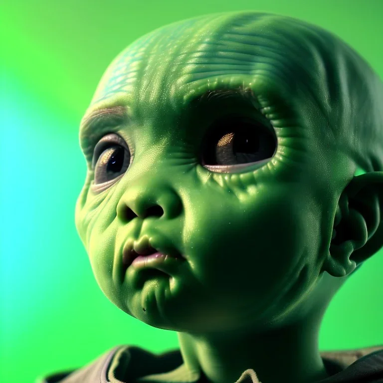 A beautiful portrait of an old cyborg baby green color scheme, high key lighting, volumetric light high details psychedelic background, -clothing, toddler, full body, soft, dramatic lighting, highly detailed, volumetric lighting, unreal engine, 8k, Deformed, bad anatomy, disfigured, poorly drawn face, ugly, mutated, double limbs