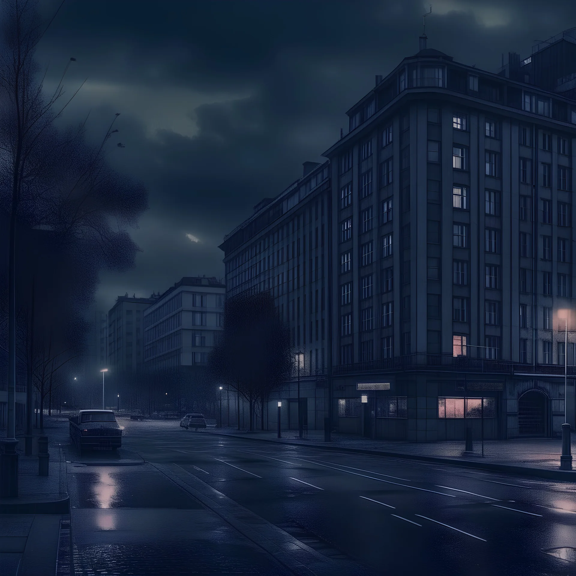 sad city scene, photo quality, dark colours