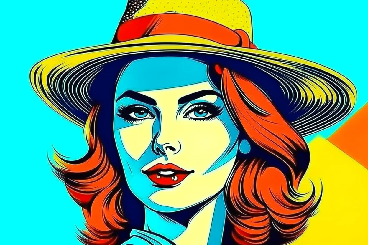 beautiful woman in hat in pop art style