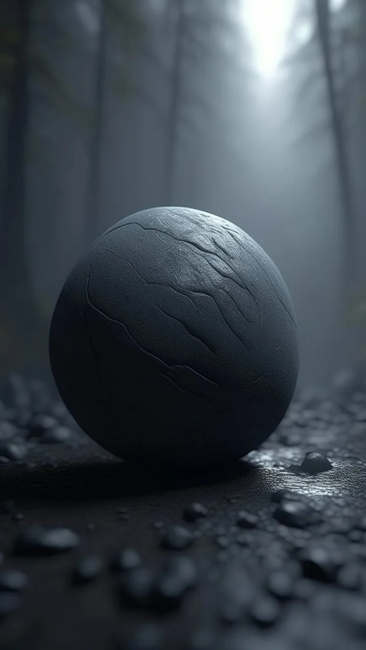A hyper photorealistic, hyper detailed dark art color, high resolution, fog, octane render, tilt shift, HDRI Environment, all pictures dark gray, a curved dark in shape stone.